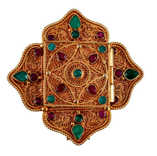 Ghau tibétain – reliquaire bouddhiste Avalokitesvara en alliage de cuivre