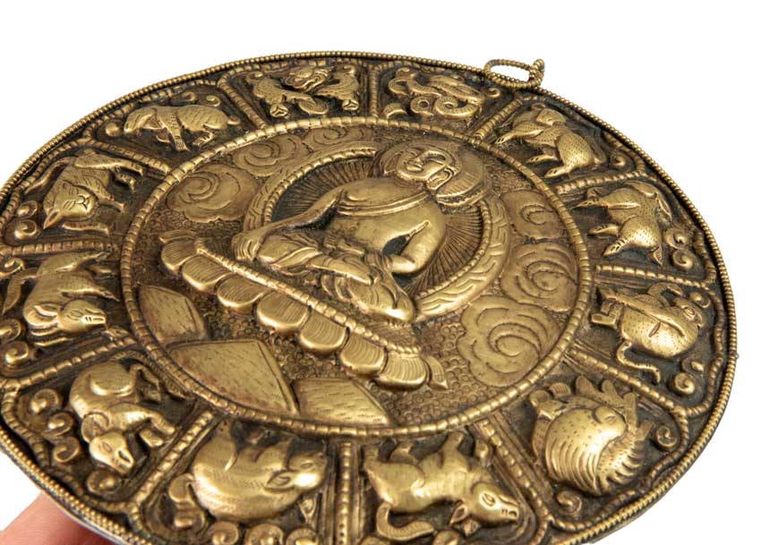 Plaque Murale Mandala Bouddha En Métal Repoussé – Art Bouddhiste Du Népal