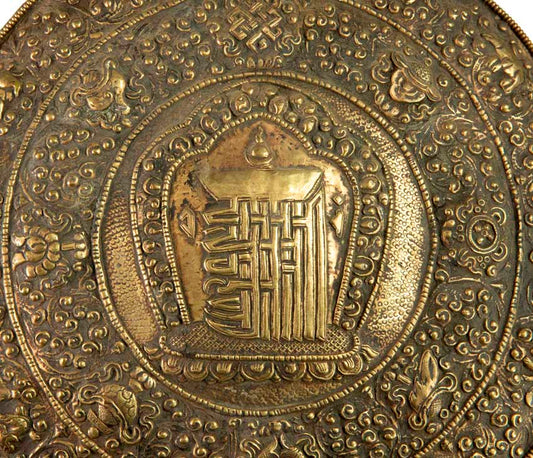 Plaque Murale Kalachakra Mandala En Métal Repoussé – Art Bouddhiste Tibétain Du Népal
