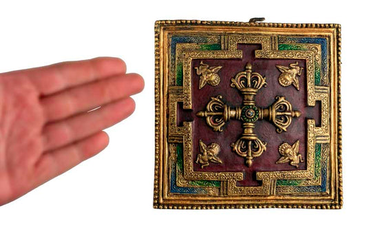 Plaque Murale Mandala Kalachakra Double Vajra En Terre Cuite Fibrée – Artisanat Du Népal