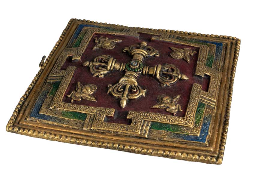 Plaque Murale Mandala Kalachakra Double Vajra En Terre Cuite Fibrée – Artisanat Du Népal