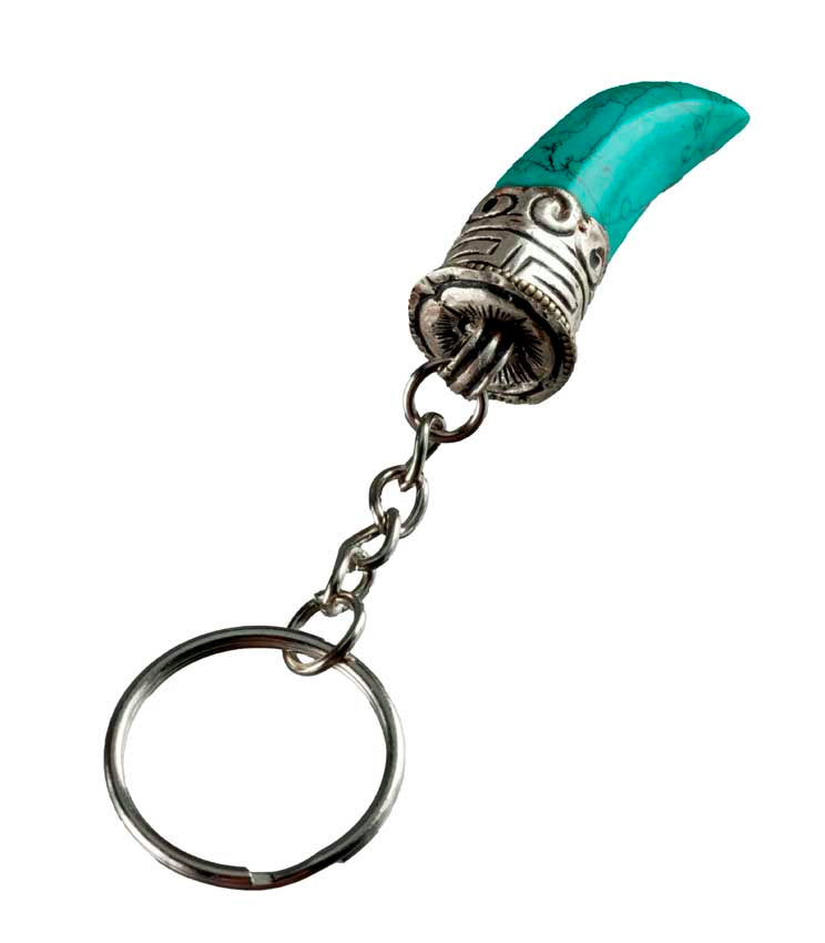 Porte-Clé Griffe de Tigre en Métal et Résine Turquoise – Népal