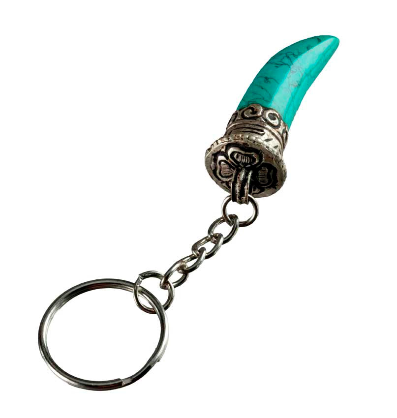 Porte-Clé Griffe de Tigre en Métal et Résine Turquoise – Népal