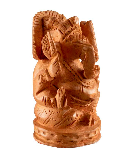 Figurine Ganesh En Bois – Artisanat Indien Fait Main