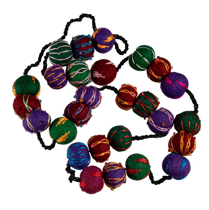 Collier En Feutrine De Laine Du Népal – Sautoir Artisanal En Perles De Laine 2,2 Cm