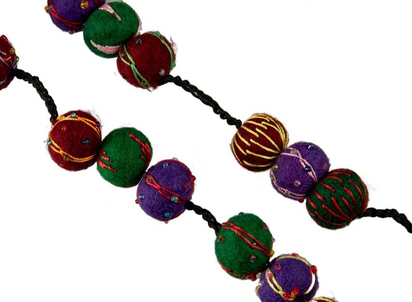 Collier En Feutrine De Laine Du Népal – Sautoir Artisanal En Perles De Laine 2,3 Cm