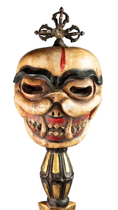 Citipati Phurba Tibétain – Crâne Rituel Bön de l'Himalaya en Bois 65 cm