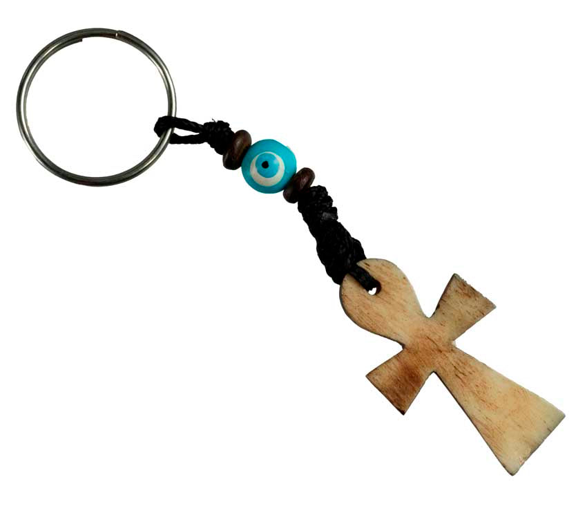 Porte-Clés Croix Ankh Artisanal en Os de Bovin – Artisanat du Népal