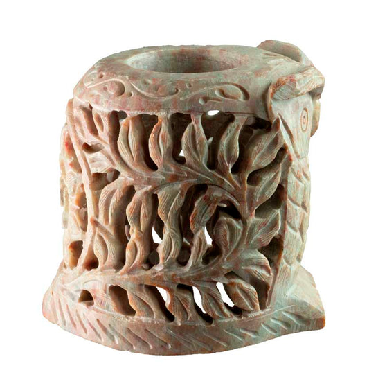 Photophore Chouette En Stéatite – Lampe Cache Bougie Artisanale Indienne