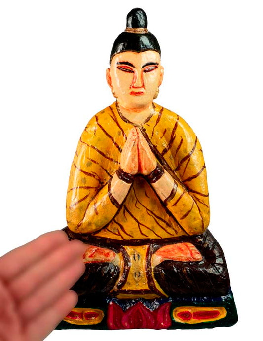 Statue Bouddha en pierre sculptée et peinte – Grande sculpture artisanale du Népal 30 cm