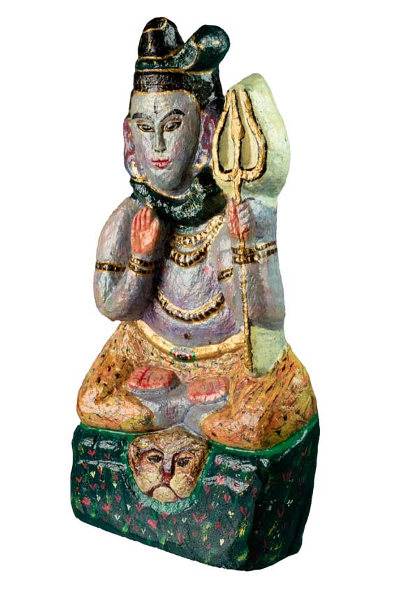 Statue Shiva en pierre sculptée et peinte – Sculpture artisanale népalaise 31 cm