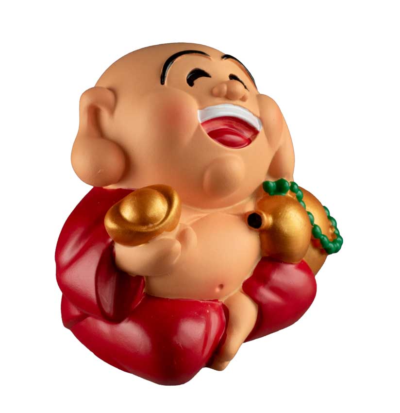Statue Bouddha Chinois Rieur avec Lingot 5 cm – Figurine Feng Shui en Résine