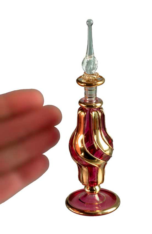 Flacon à Parfum Rouge et Doré en Verre Soufflé – Artisanat Égyptien