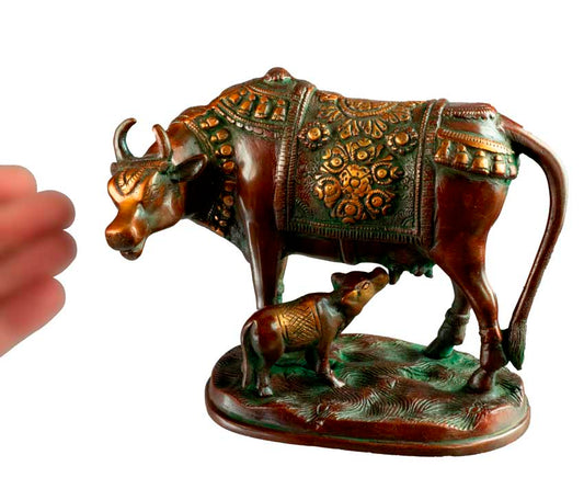 Statue Vache Sacrée Gao Mata 18,5 cm – Artisanat Indien en Laiton