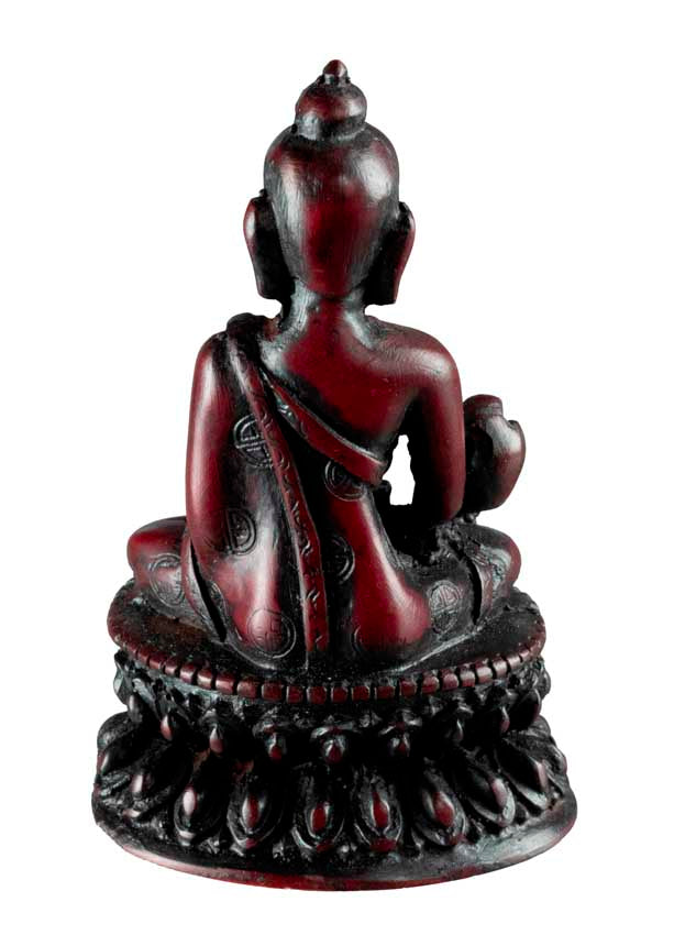 Statue Bouddha Médecine 9 cm – Sculpture artisanale népalaise en résine bordeaux