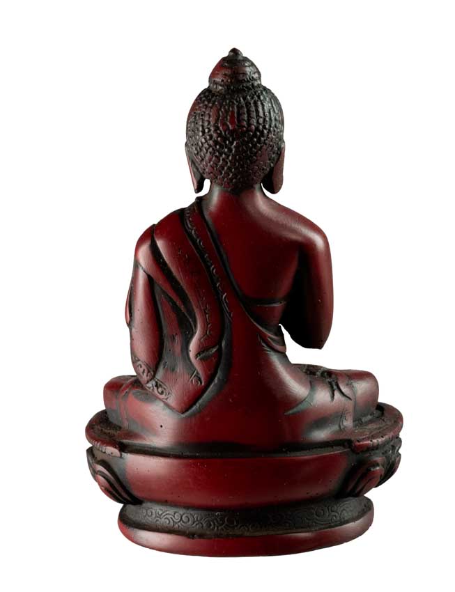 Statue Bouddha Vairocana Dharmachakra Mudra – Résine bordeaux artisanale du Népal 11 cm