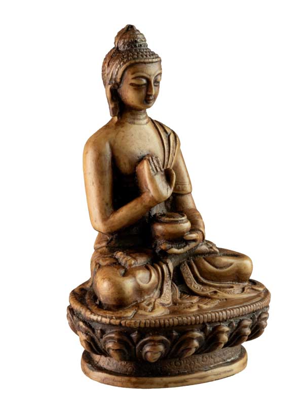 Statue Bouddha Amoghasiddhi Abhaya Mudra – Résine beige artisanale du Népal