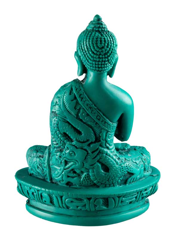 Statue Bouddha Vairocana Dharmachakra Mudra en Résine Turquoise – Artisanat du Népal