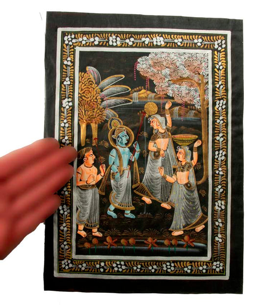 Peinture Moghole Radha et Krishna 27 cm – Artisanat Indien Fait Main