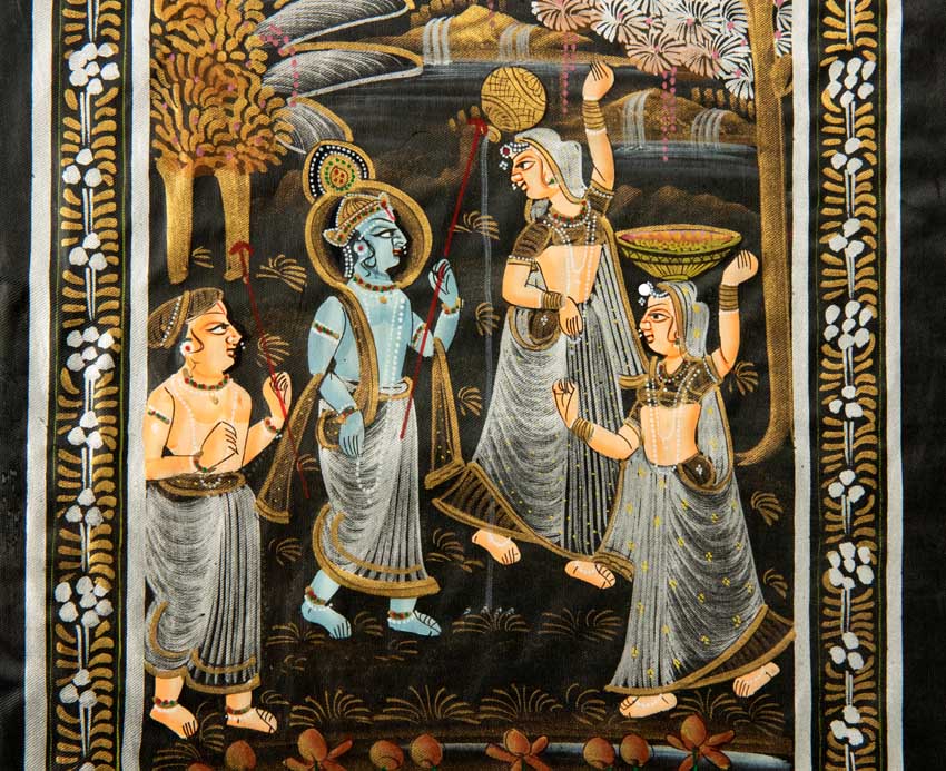 Peinture Moghole Radha et Krishna 27 cm – Artisanat Indien Fait Main