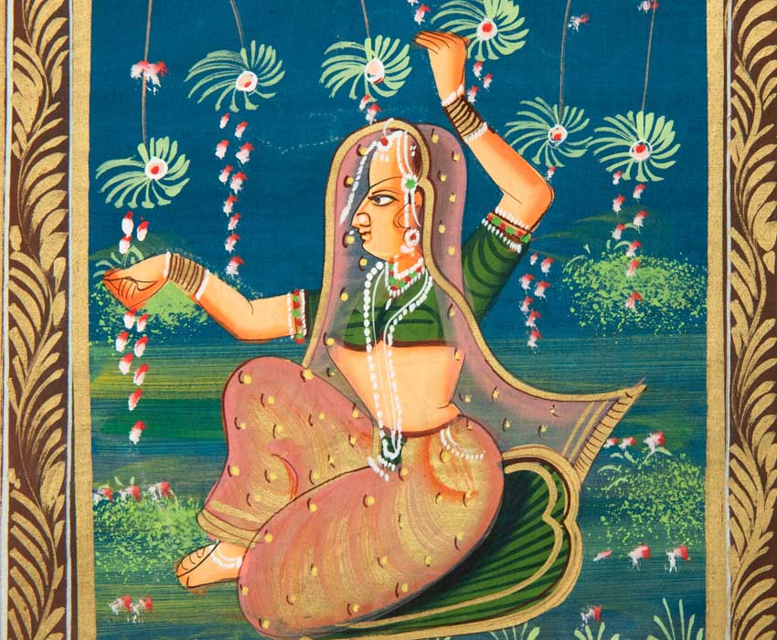 Peinture Rajput Miniature Art Mughal Inde : Princesse Maharani 31 cm