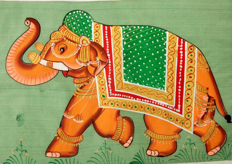 Peinture Rajput Miniature Éléphant Royal 31 cm – Art Moghol – Artisanat Indien