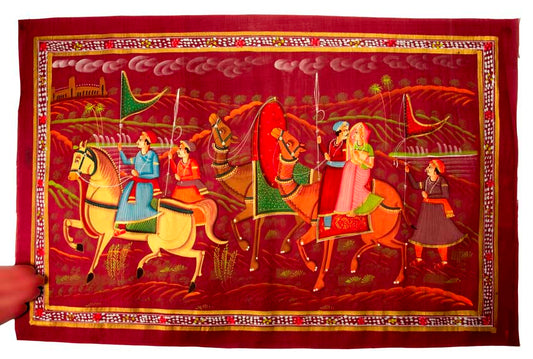 Peinture Rajput Miniature Indienne – Chasse Royale au Rajasthan