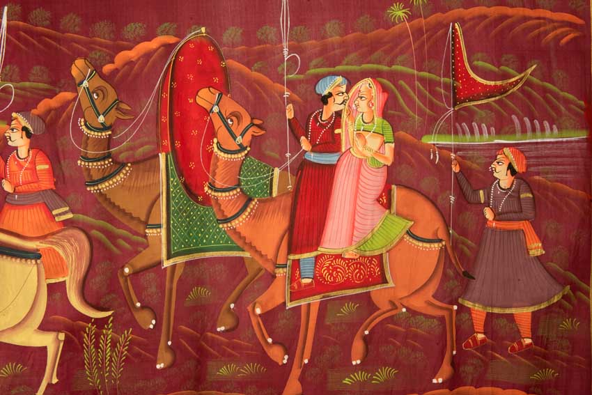 Peinture Rajput Miniature Indienne – Chasse Royale au Rajasthan
