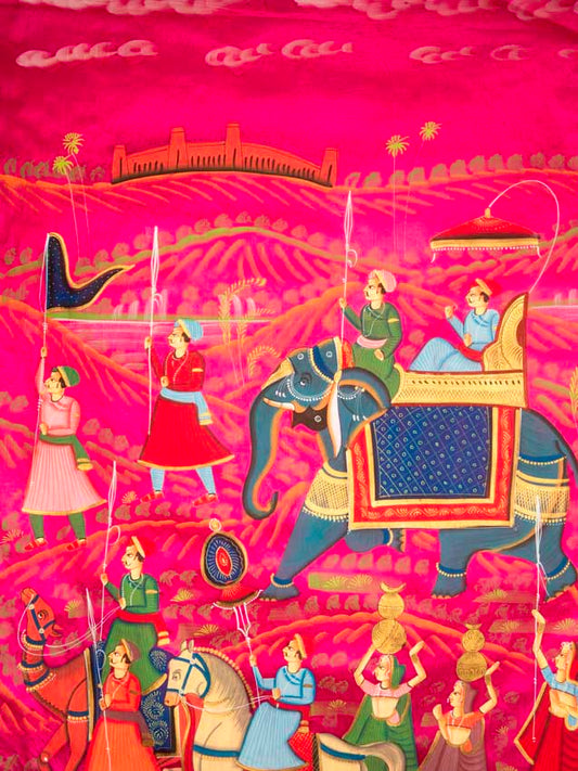 Peinture Rajput Miniature Indienne – Scène de Chasse à la Cour Royale