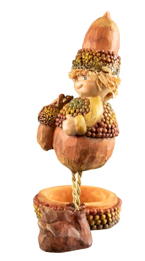 Figurine Lutin Gland – Elfe d'Automne avec Panier en Résine