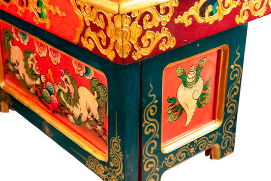 Table de méditation tibétaine pliable 40,5 cm – autel artisanal motif Lion des Neiges