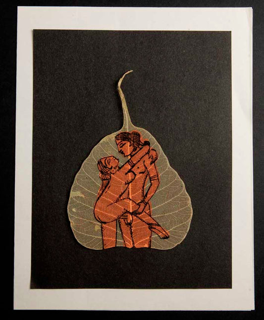 Carte Kamasutra Sur Feuille de Pipal – Peinture Artisanale Indienne