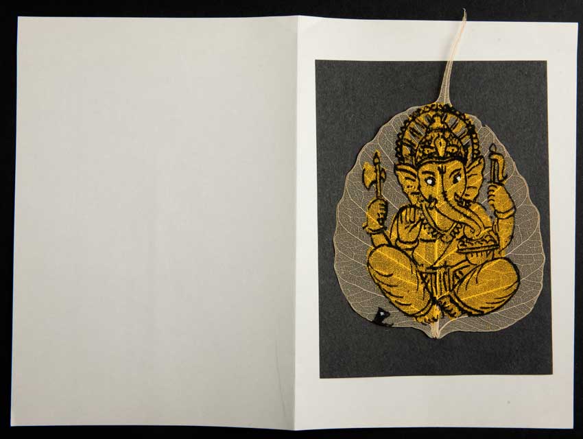 Carte Artisanale Ganesh – Peinture sur Feuille de Pipal