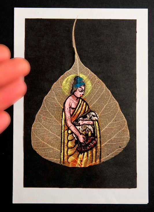 Carte Artisanale Bergère Indienne – Peinture Sur Feuille De Pipal