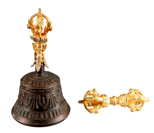 Cloche Bouddhiste Tibétaine avec Dorjé Vajra et Étui – Artisanat Népalais