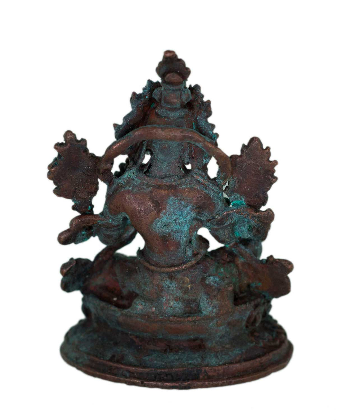 Ancienne Amulette Statuette Tara Verte Tibétaine en Alliage de Cuivre