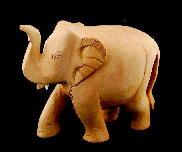 Statuette Éléphant En Bois – Trompe En L’Air, Artisanat Indien