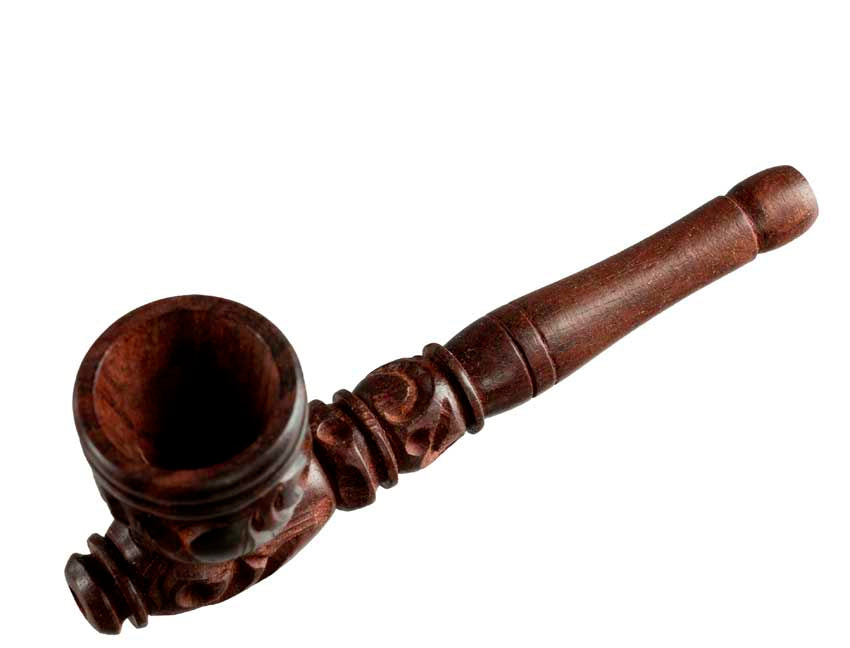 Pipe Indienne Sculptée En Bois – Objet Ethnique Artisanal De Collection