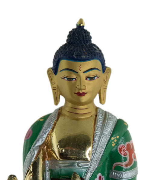 Statue tibétaine du Bouddha de la Médecine en bronze doré à l’or 24 carats – Artisanat sacré du clan Shakya de Patan