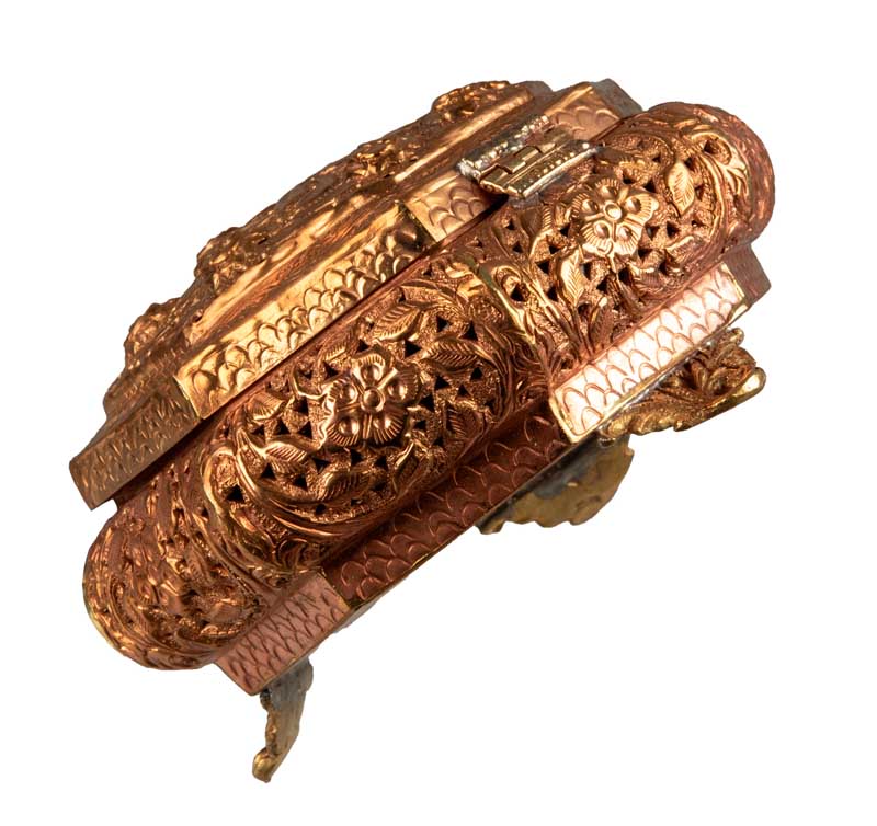 Grand brûleur d’encens tibétain en cuivre et laiton – boîte à bijoux multifonction ajourée