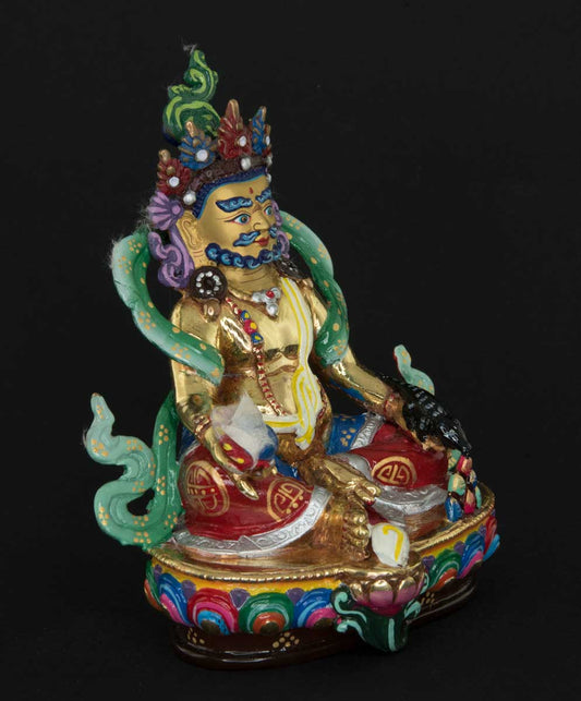 Statue tibétaine de Jambhala Malla Kuber colorée en bronze – Divinité de la prospérité du Népal