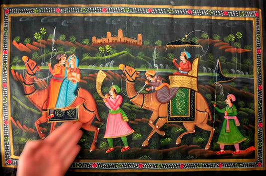 Peinture Moghole Indienne – Chasse Royale du Maharaja à Dos de Chameau