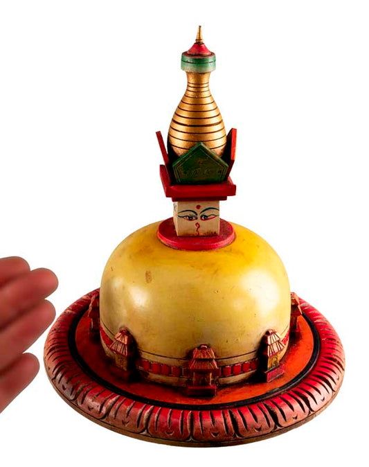 Stupa Swayambhunath En Bois Peint – Statue Bouddhiste Du Népal