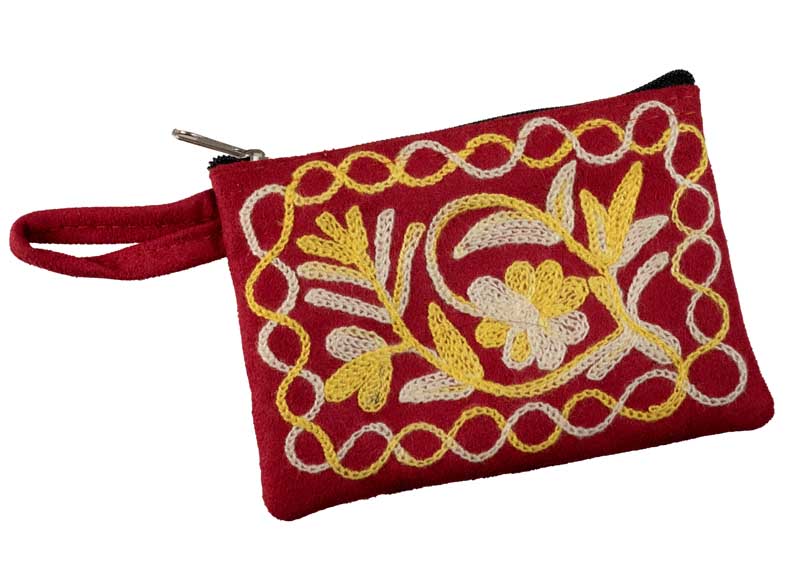 Porte-Monnaie Brodé Floral Bordeaux – Artisanat Népalais