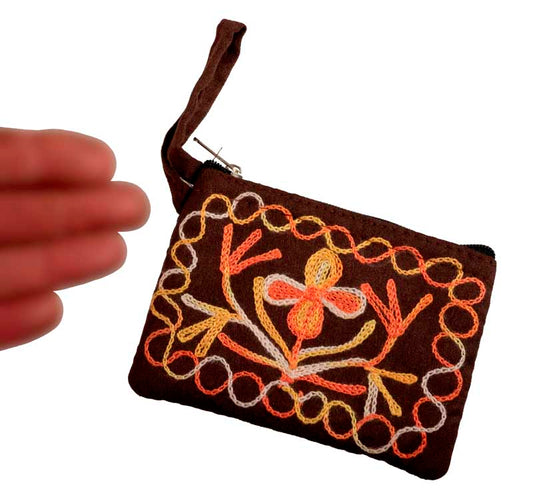 Porte-Monnaie Brodé Fleur de Vie Marron – Artisanat Népalais