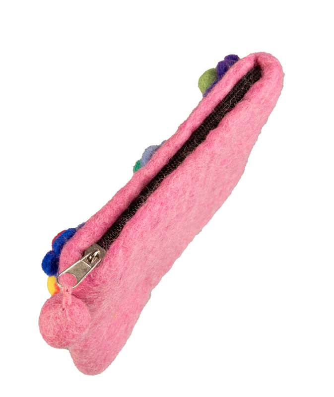 Porte-Monnaie en Feutrine Rose à Fleurs – Artisanat Népalais