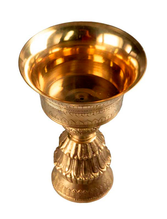 Lampe à beurre bouddhiste de monastère en laiton – grande Dipa pour offrande de lumière