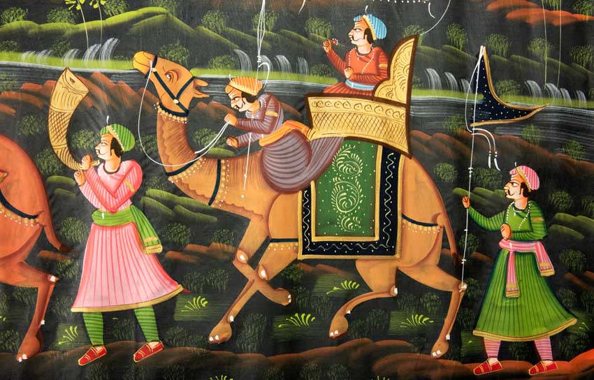 Peinture Moghole Indienne – Chasse Royale du Maharaja à Dos de Chameau