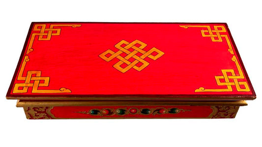 Table de Méditation Tibétaine en Bois – Motifs Bouddhistes et Dragon du Népal