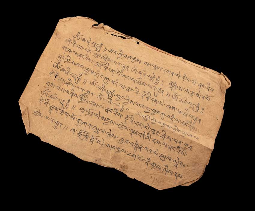Ancienne Page de Prières Tibétaines Manuscrite – Fragment de Manuscrit Bouddhiste du Népal